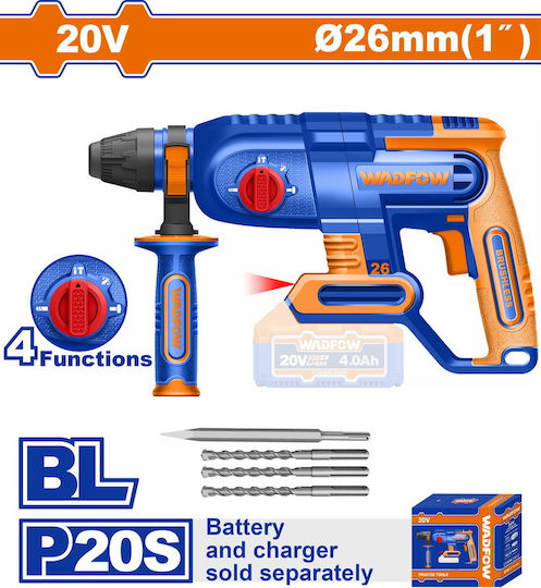 Wadfow Impact Demolition Hammer Battery Brushless 20V Solo with Chuck SDS Plus WLM1526