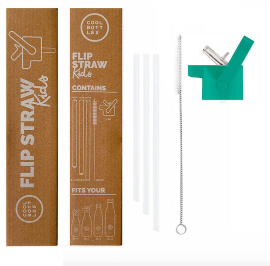 Cool Bottles Lid 3 Straws Brush Bottles 260ml 350ml 500ml Turquoise