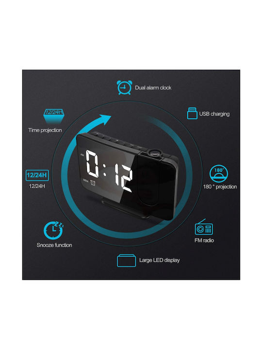 Tischuhr Digital LED mit Wecker & Tischradio Schwarz ROZA-913-BA