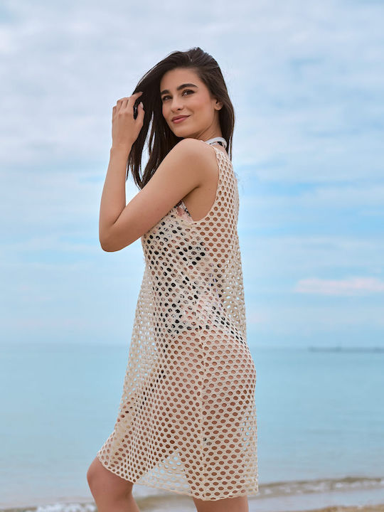 Damen Kleid Strand Ecru