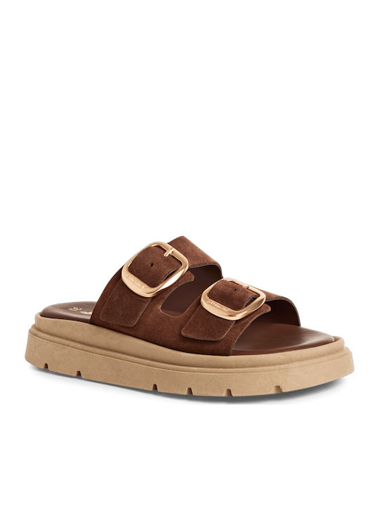 Leather Women's Flat Sandals Anatomic in Brown Color