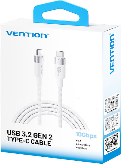 Vention It Kabel USB Typ-C 3.2 Gen2 M-M 1,0m Geflochtenes Aluminium Weiß Trgwf