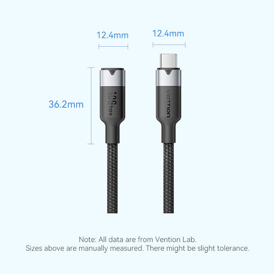 Vention It Cable USB Type-C 3.2 Gen 2 M-F Length 1.0m Braided Aluminum Black