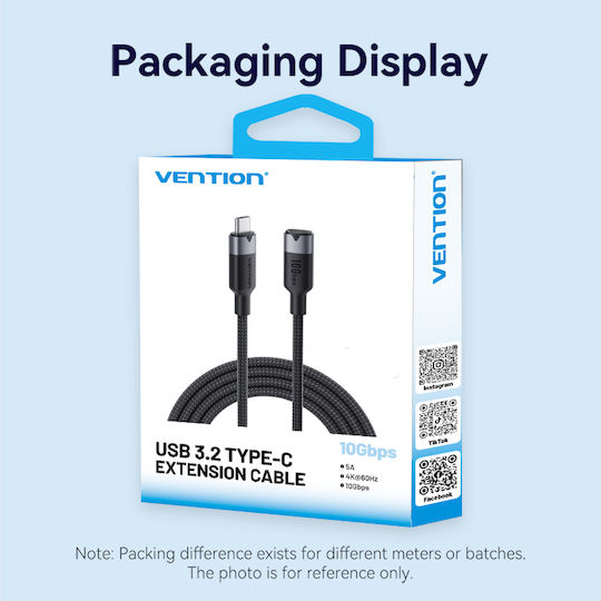 Vention It Cable USB Type-C 3.2 Gen 2 M-F Length 1.0m Braided Aluminum Black
