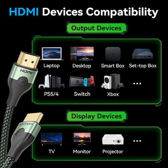 Vention Cablu HDMI 2.1 8k60hz Împletit Ultra Subțire 3.0m Alogi