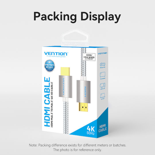 Vention Hdmi Cable 2.0 4k60hz Braided 2.0m Silver Aabih