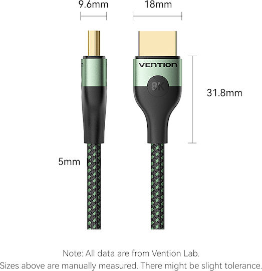 Vention Hdmi Cable 2.1 8k60hz Braided Ultra Thin 2.0m Alogh