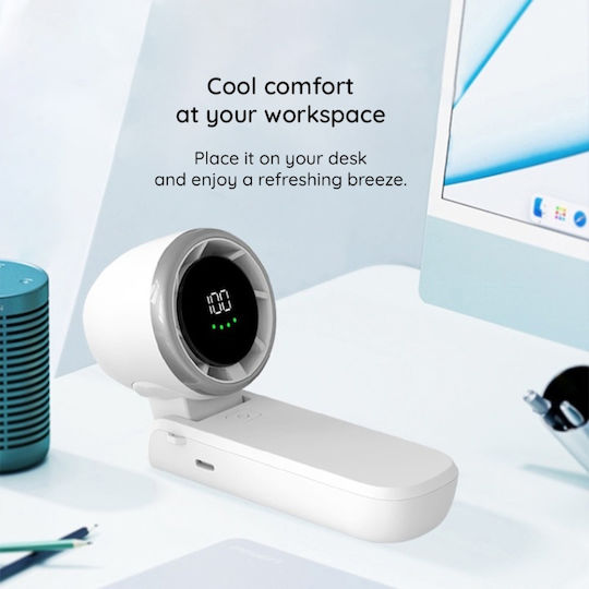 Mini Portable Fan A9 Led Display 5 Speeds Usb-c 5000mah Battery Silent Rechargeable White