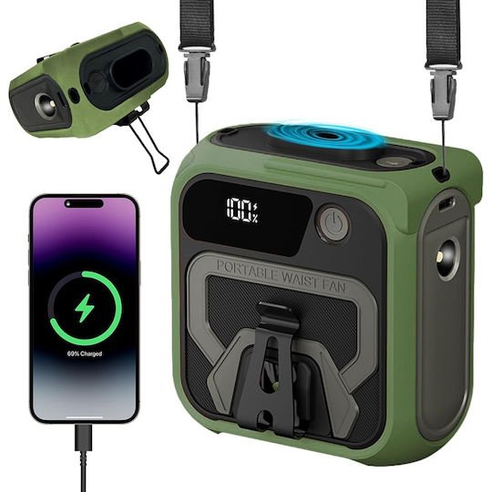 Ventilator Turbo Portabil Z13 5 Viteze 10000mah Încărcare Rapidă Suport Metalic Lanternă Bancă De Alimentare Verde