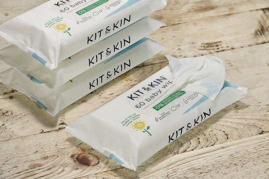 Kit & Kin Μωρομάντηλα Υποαλλεργικά & Βιοδιασπώμενα Υποαλλεργικά Μωρομάντηλα χωρίς Άρωμα, Οινόπνευμα & Parabens 60τμχ
