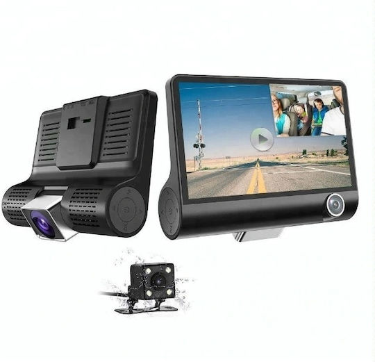 Foxmag24 Triple Dashboard Car Video Camera Full Hd 3 Cameras Front Rear Interior 4 Inch Display G Sensor 170 Degrees Black