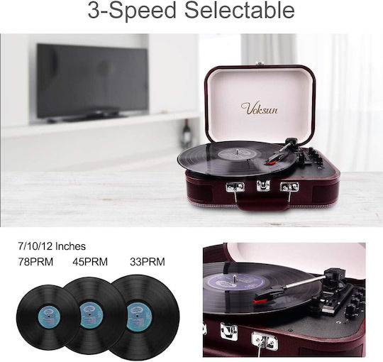 Voksun Voksun Turntable with Built-in Pre Amp and Built-in Speakers Black