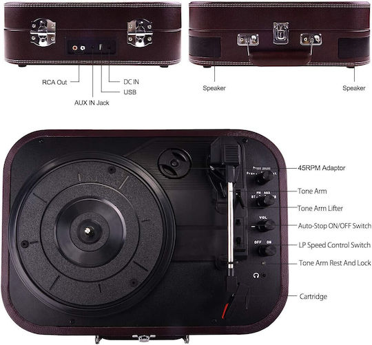 Voksun Voksun Turntable with Built-in Pre Amp and Built-in Speakers Black