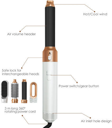 Ceramic Electric Brush with Air for Straightening and Curls 1000W