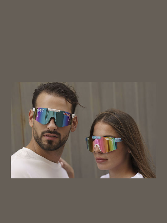 Ghetto Unisex Sunglasses with White Frame and Multicolour Mirror Lens HS3000
