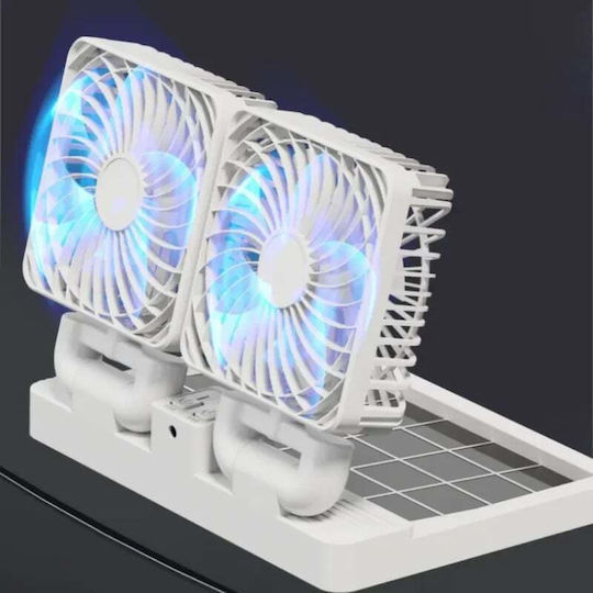 Faltbarer Auto Ventilator Tragbar Wiederaufladbar 2 Köpfe Solarbetrieben Wiederaufladbare Batterie Weiß