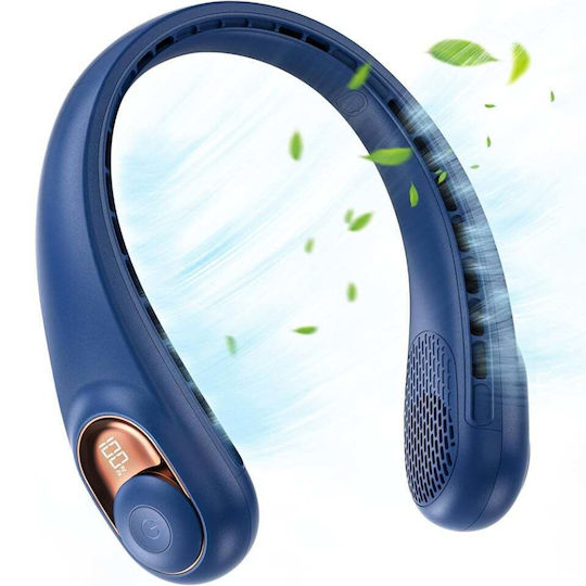S9 Ventilator Portabil Pentru Gât Display Digital 3 Viteze 5200mah 5800rpm Reîncărcabil Albastru Fără Mâini