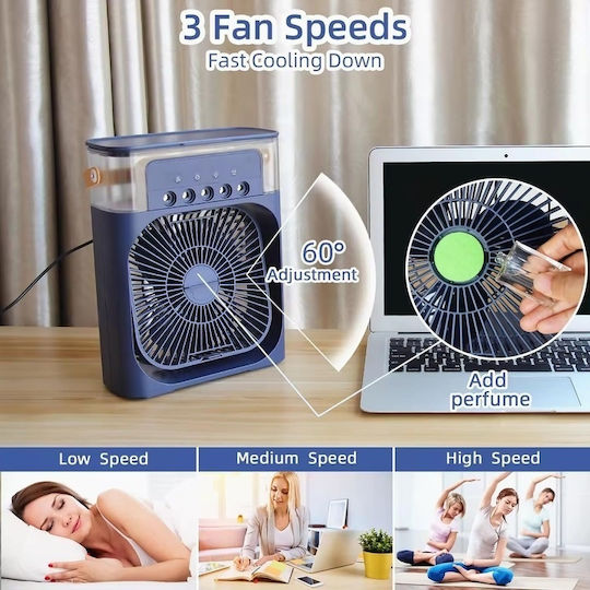 Mini aparat de aer condiționat portabil rezervor de apă 600 ml vapori de apă ventilare umidificator purificator albastru