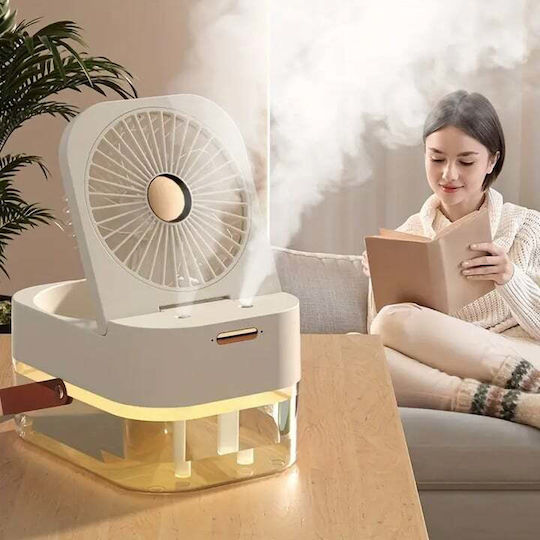 Ventilator 2 În 1 Purificare Aer Umidificare Portabil Rezervor de Apă 3 Trepte de Viteză 3 Niveluri de Pulverizare Încărcare Usb Dimensiuni 12.5 X 22 X 16 Cm Alb