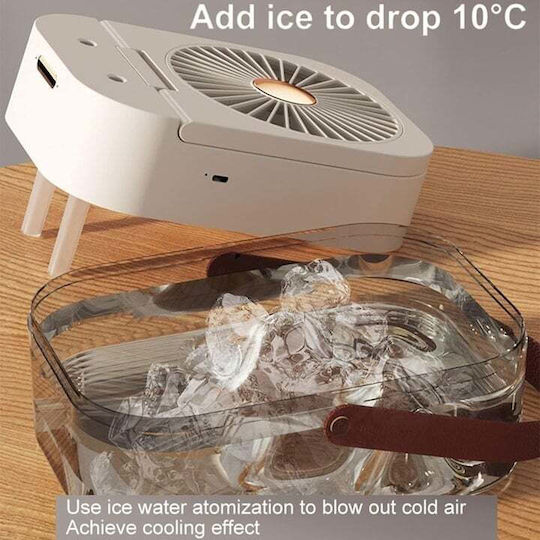 Ventilator 2 În 1 Purificare Aer Umidificare Portabil Rezervor de Apă 3 Trepte de Viteză 3 Niveluri de Pulverizare Încărcare Usb Dimensiuni 12.5 X 22 X 16 Cm Alb