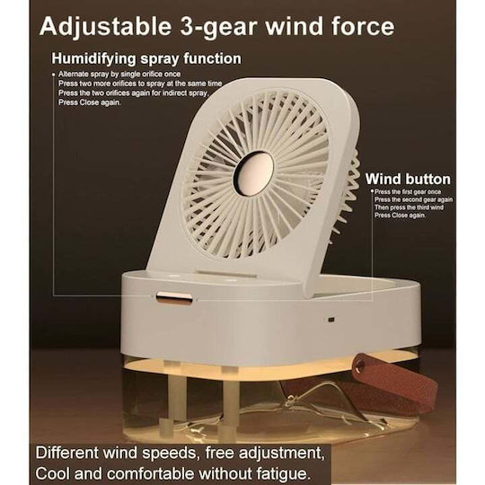 Ventilator 2 În 1 Purificare Aer Umidificare Portabil Rezervor de Apă 3 Trepte de Viteză 3 Niveluri de Pulverizare Încărcare Usb Dimensiuni 12.5 X 22 X 16 Cm Alb