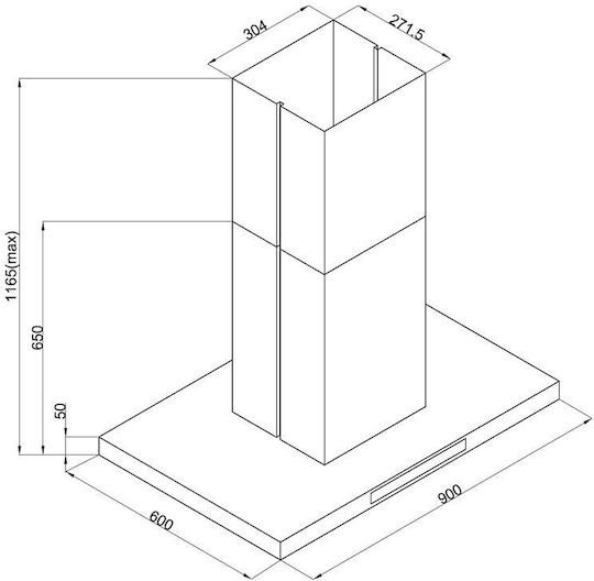 Davoline Square Island Απορροφητήρας Νησίδα 90cm Inox