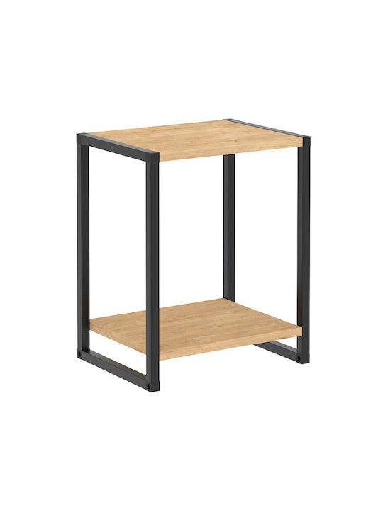 Bedside Table Gina Wooden with Metal Legs Sapphire Oak - Black 39x30x48cm