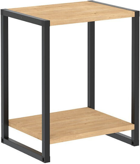 Bedside Table Gina Wooden with Metal Legs Sapphire Oak - Black 39x30x48cm