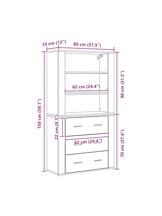 Kleiderschrank Büro aus MDF Black Oak 80x33x150cm