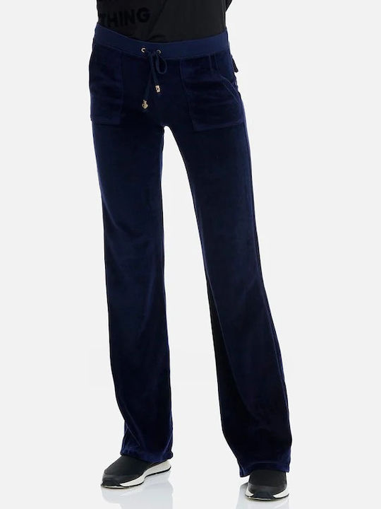 Sweatpants Flared Velvet Navy Blue
