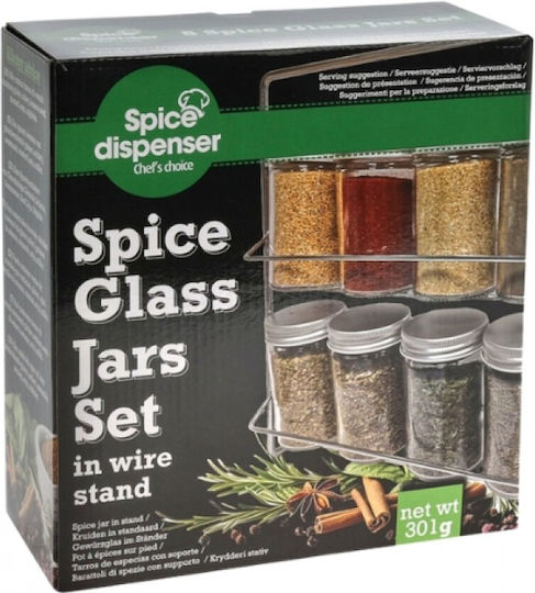Excellent Houseware Glass Tabletop Spice Rack with Stand Transparent 8pcs