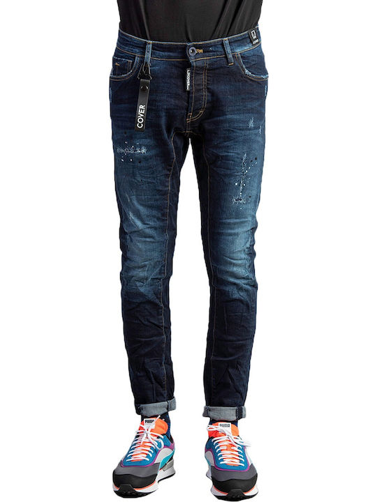 Biker F3441 Ανδρικό Παντελόνι Τζιν Ελαστικό με Skinny Εφαρμογή Navy Μπλε