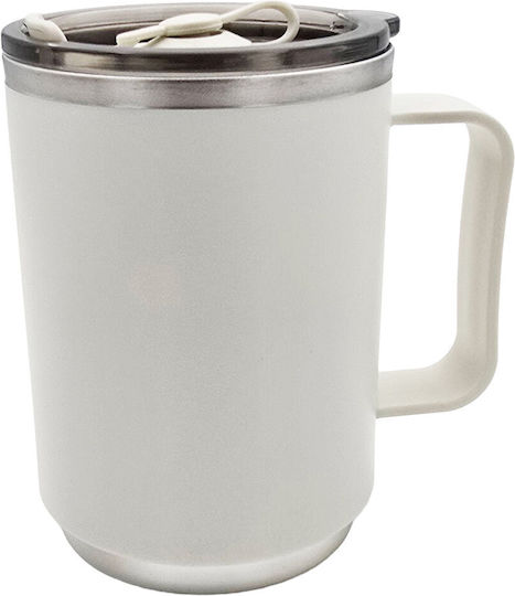 Uncle George Stainless Steel and Plastic Thermos Bottle 460ml with Handle and Straw White