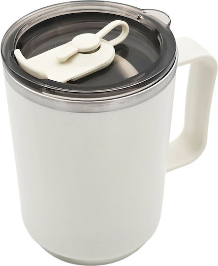 Uncle George Stainless Steel and Plastic Thermos Bottle 460ml with Handle and Straw White
