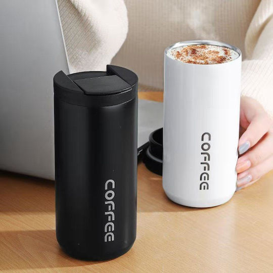 Uncle George Glass Thermos Stainless Steel 400ml Mouthpiece Black with Mouthpiece