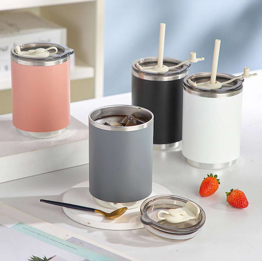Uncle George Uncle George Stainless Steel Plastic Thermos Bottle 460ml with Straw White