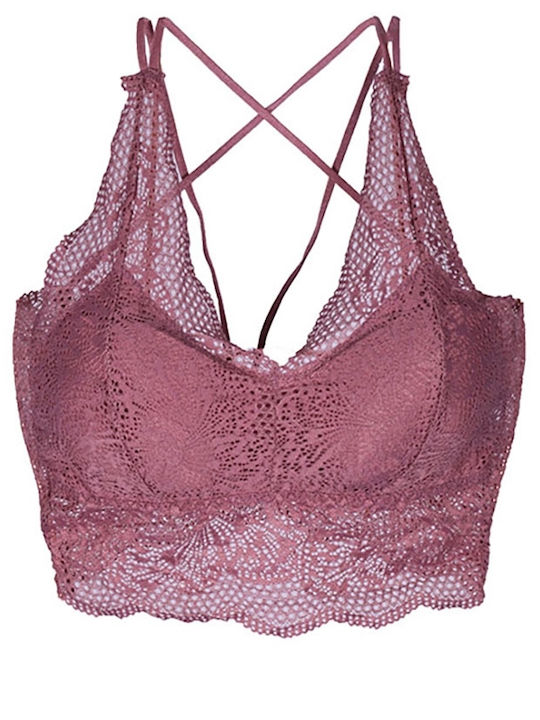 Siya Miting Δαντελένιο Σετ Εσωρούχων Bralette με Slip Ροζ