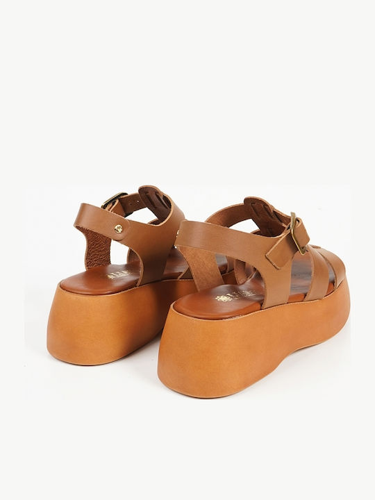 Women's Leather Platform Shoes Tabac Brown