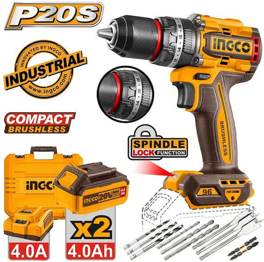 Ingco CIDLI20968E Percussive Brushless Battery Drill Driver 20V 2x4Ah