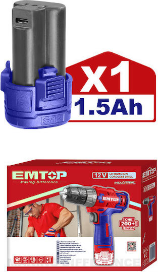 Emtop ECDL12510 Akkuschrauber Batteriebetrieb 12V 1x1,5Ah