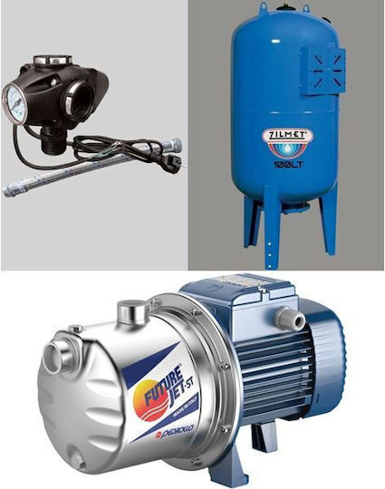 Pedrollo MONTAGE JCRm 2C + Single Phase Water Pressure Pump with Vertical 100 Litre Container 1hp