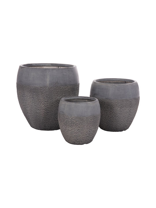 HomeMarkt Set 3 Pots Metal Dark Cement
