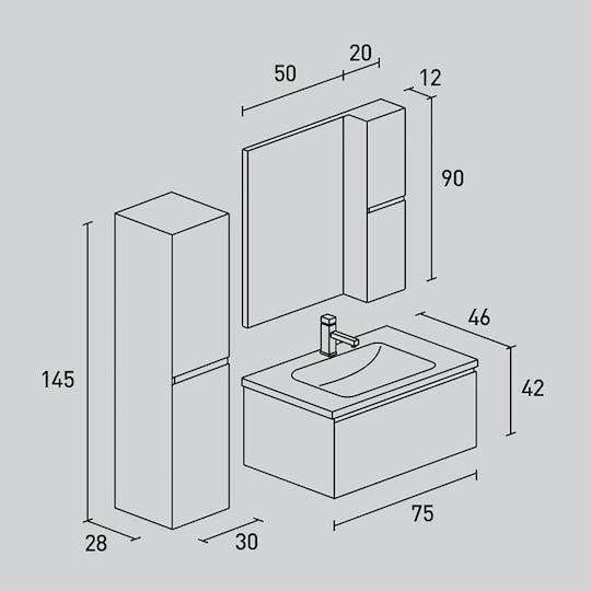 Pro Bagno Waschtisch ohne Waschbecken Gray