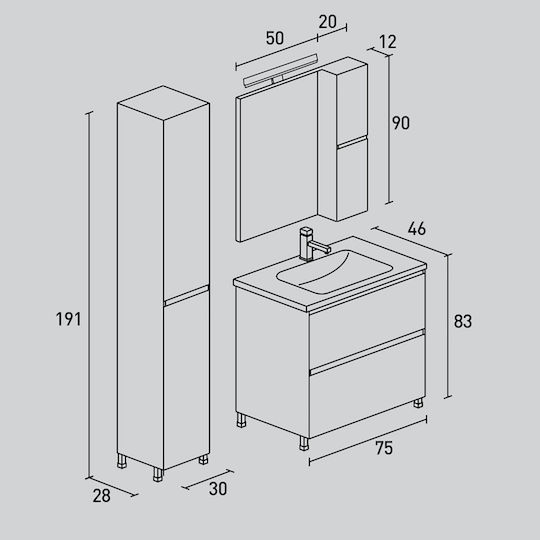 Pro Bagno Waschtisch ohne Waschbecken White