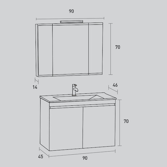 Pro Bagno Πάγκος με Νιπτήρα & Καθρέπτη Καφέ Pro Bagno Πάγκος με Νιπτήρα & Καθρέπτη Καφέ