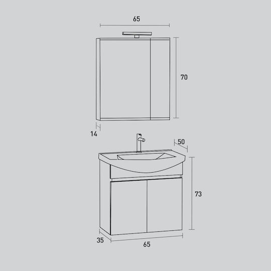 Pro Bagno Πάγκος με Νιπτήρα & Καθρέπτη Γκρι Pro Bagno Πάγκος με Νιπτήρα & Καθρέπτη Γκρι