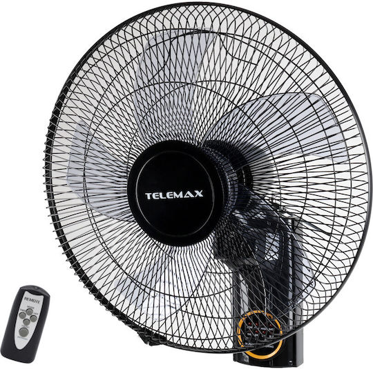 Telemax Ανεμιστήρας Τοίχου 60W Διαμέτρου 40cm με Τηλεχειριστήριο Μαύρος