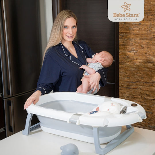 Bebe Stars Cadă pliabilă pentru bebeluși cu termometru Gri