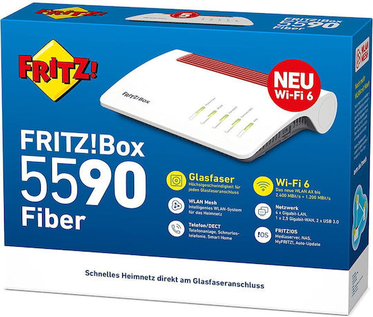 AVM FRITZ!Box 5590 Fiber Ασύρματο VDSL2 Modem Router Wi‑Fi 6 με 4 Θύρες