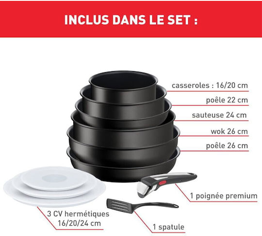 Tefal Ingenio Eco Resist Set De Vase De Gătit Negre 6 Piese